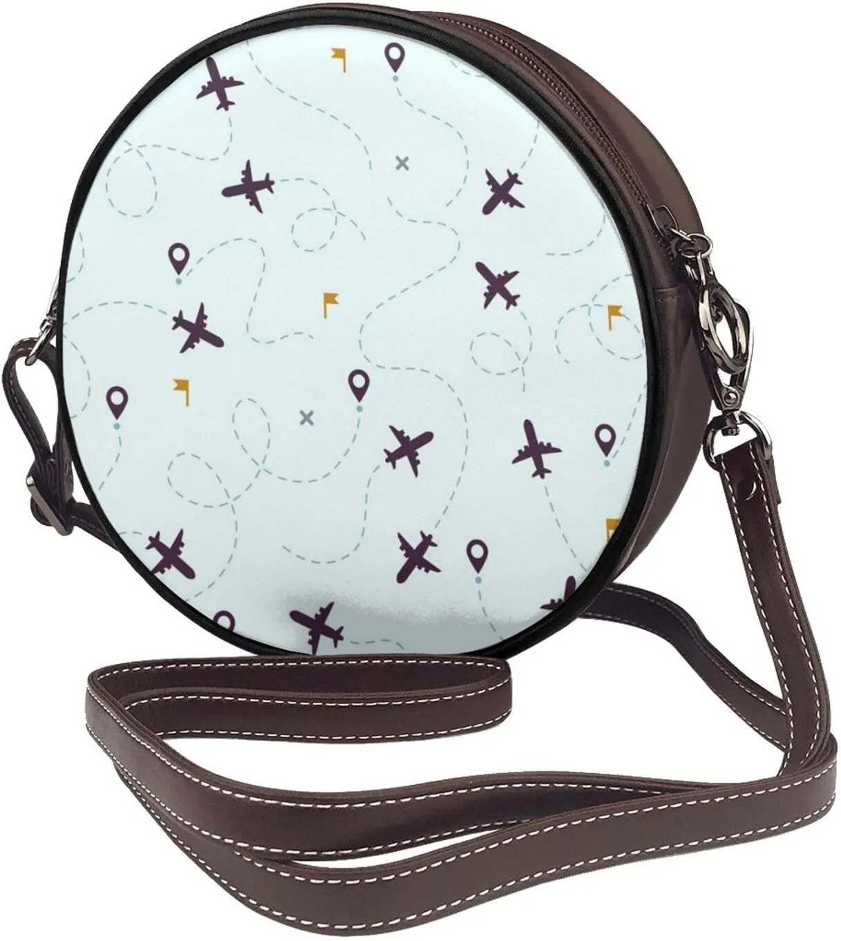 Round Crossbody Bag Small Circle Purse Zip Handbag for Women