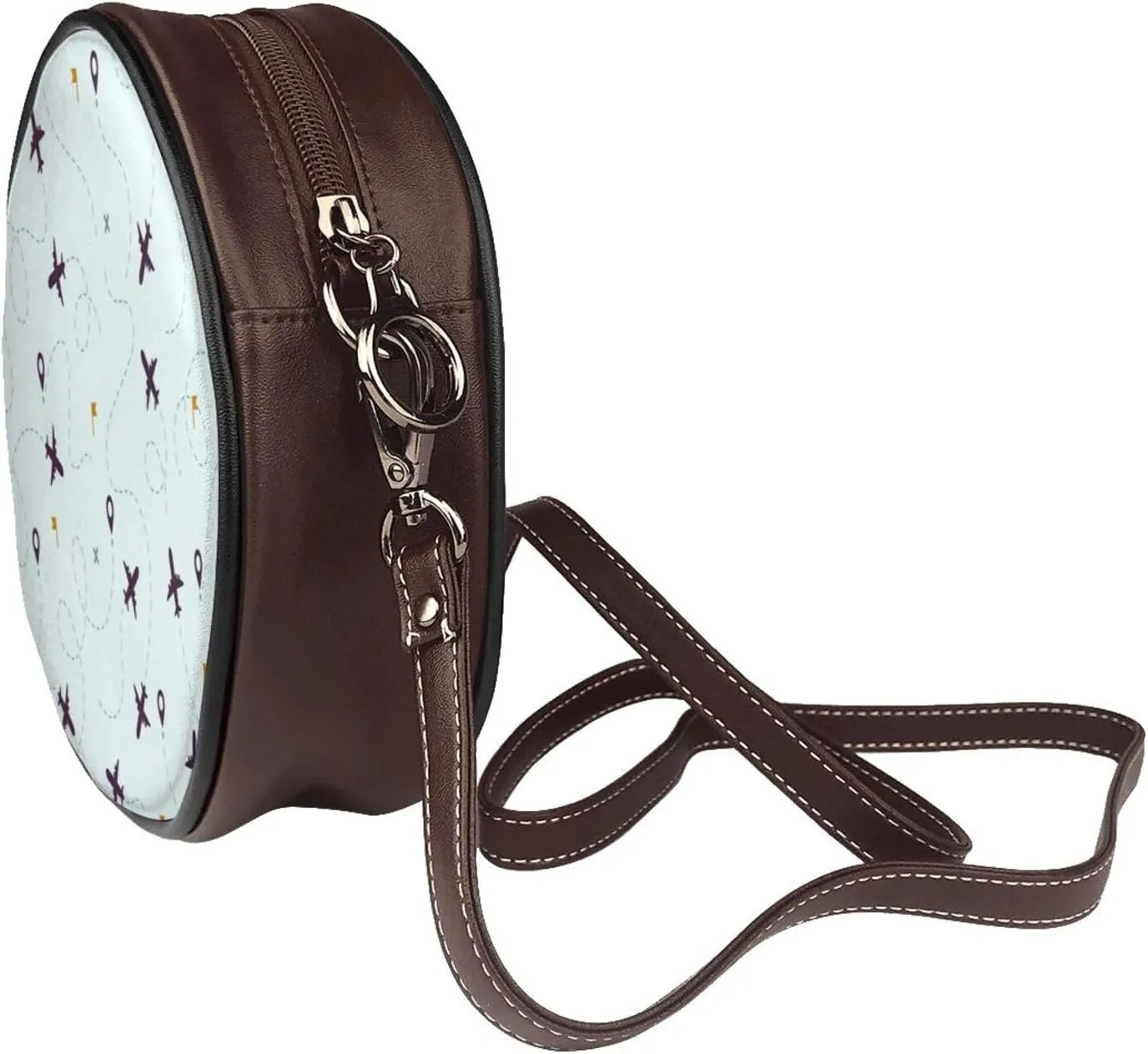 Round Crossbody Bag Small Circle Purse Zip Handbag for Women