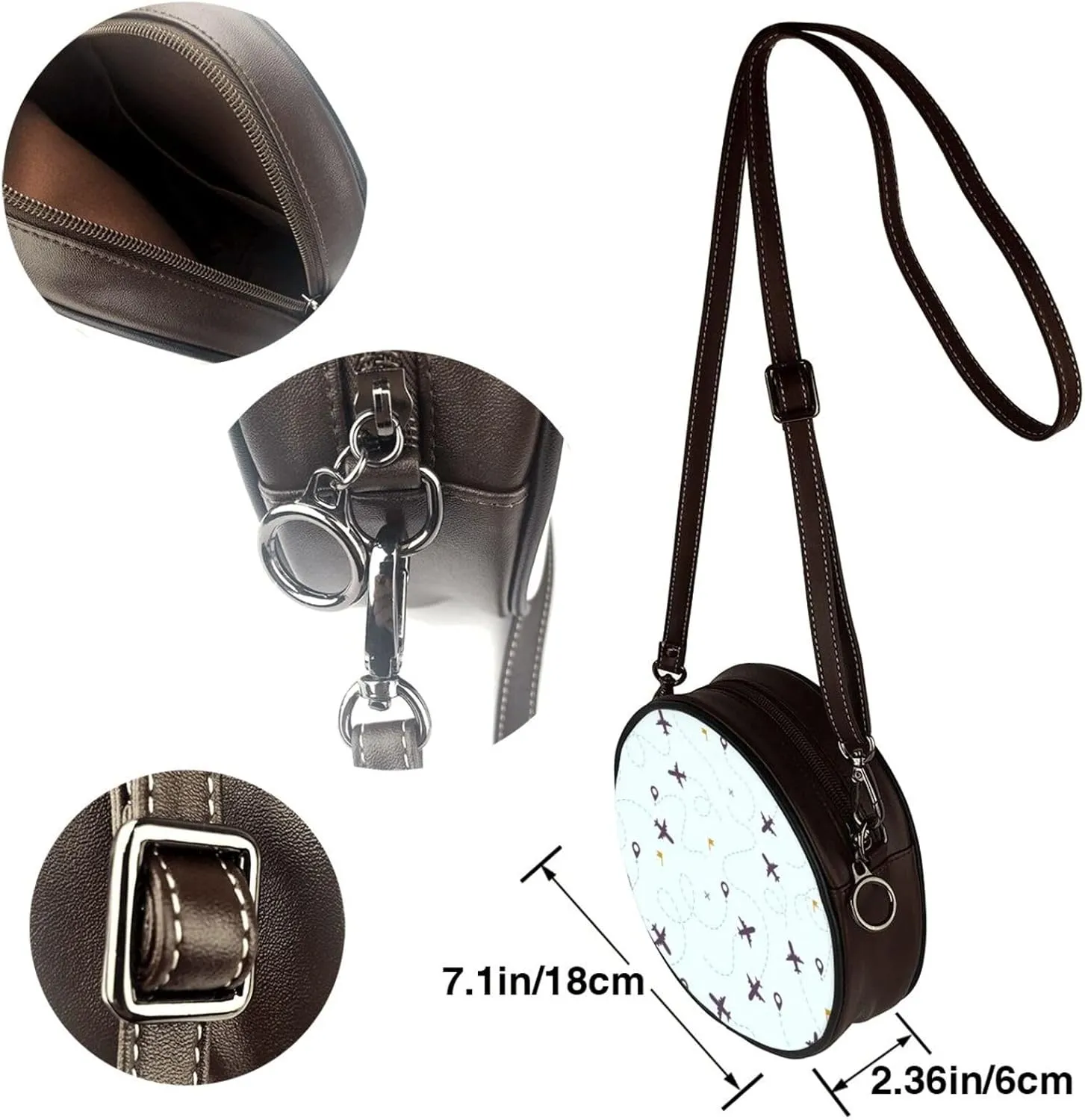 Round Crossbody Bag Small Circle Purse Zip Handbag for Women