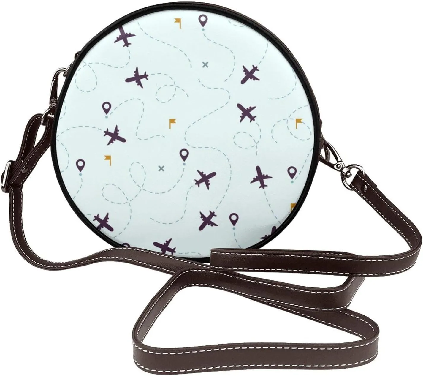Round Crossbody Bag Small Circle Purse Zip Handbag for Women