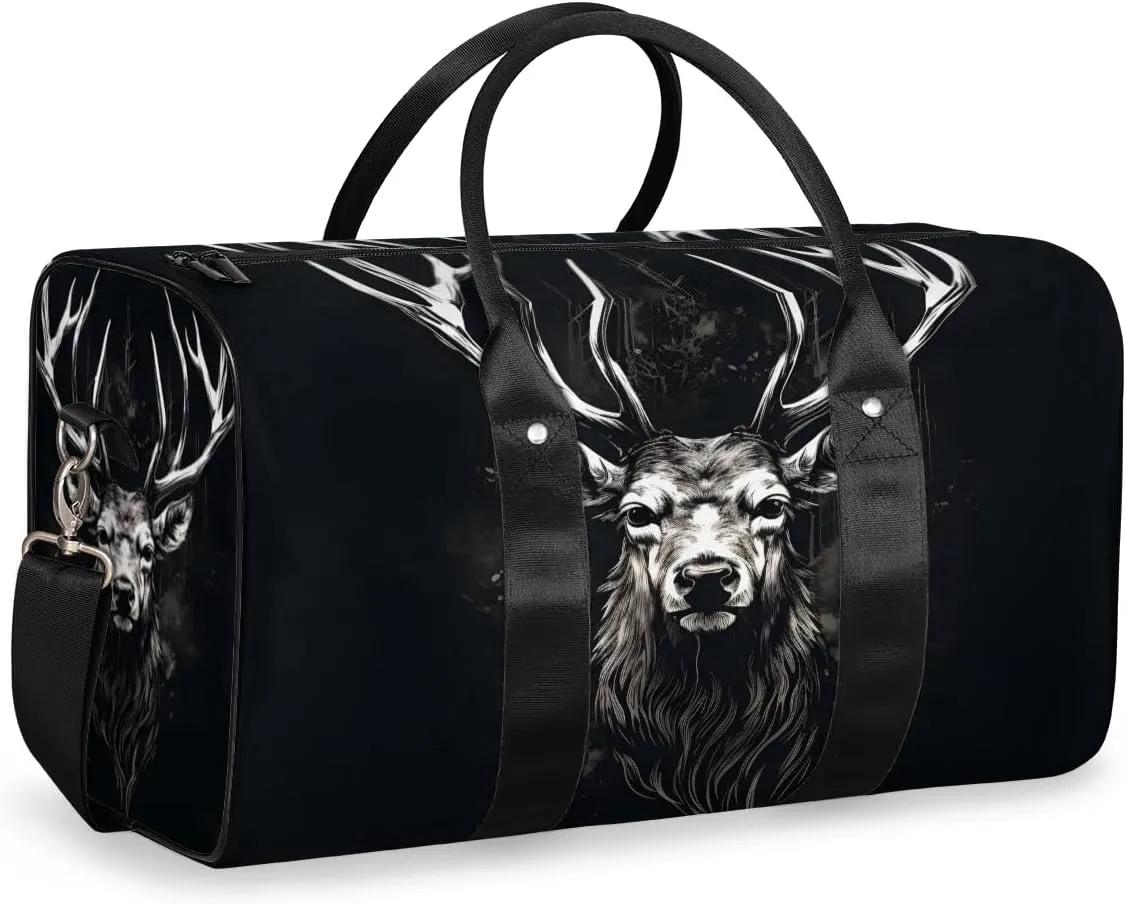 Rustic Elk Travel Duffle Bag for Women Men Gym Duffel Foldable Bag Waterproof Weekender Forest Animal Duffle Tote