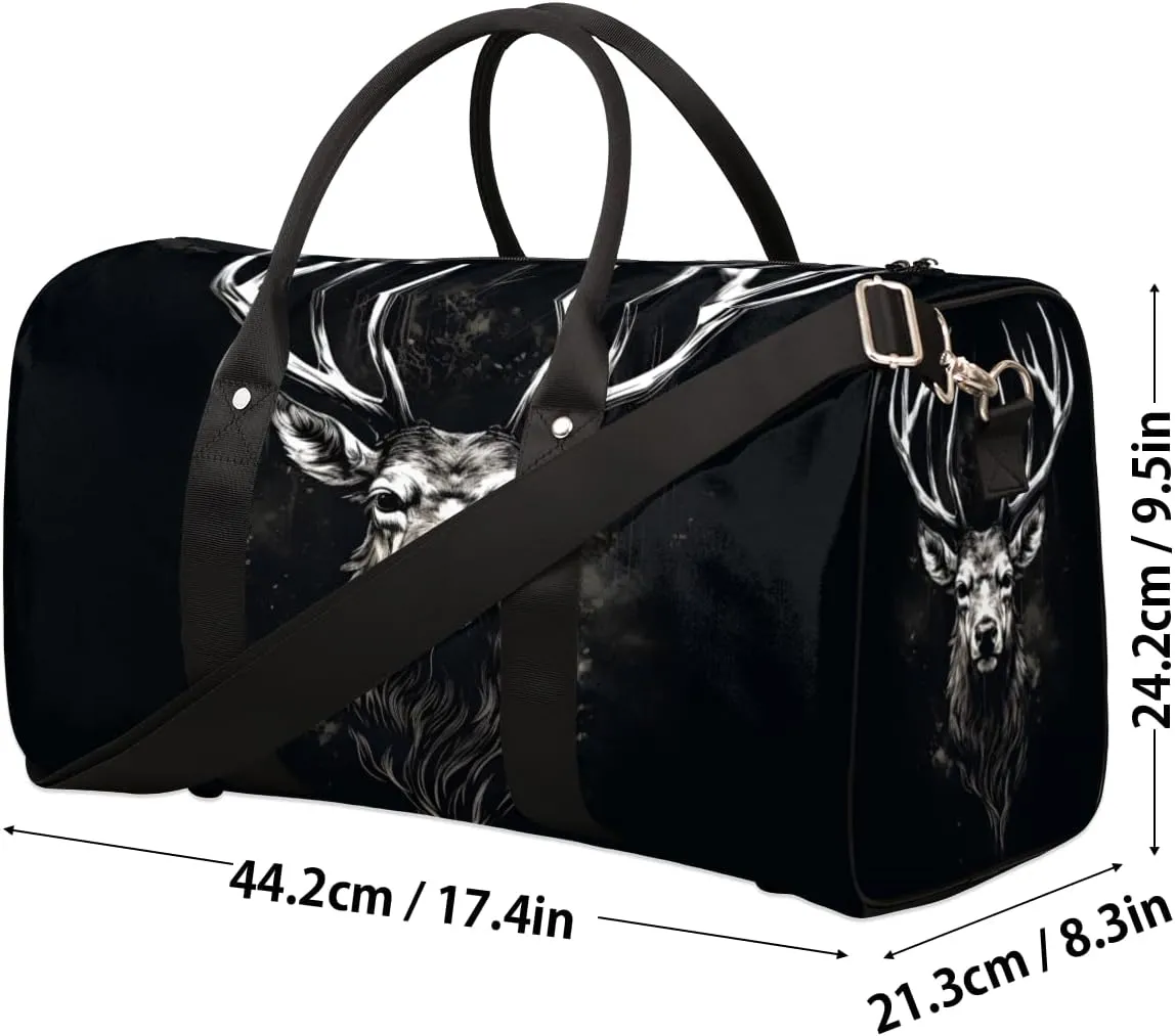 Rustic Elk Travel Duffle Bag for Women Men Gym Duffel Foldable Bag Waterproof Weekender Forest Animal Duffle Tote