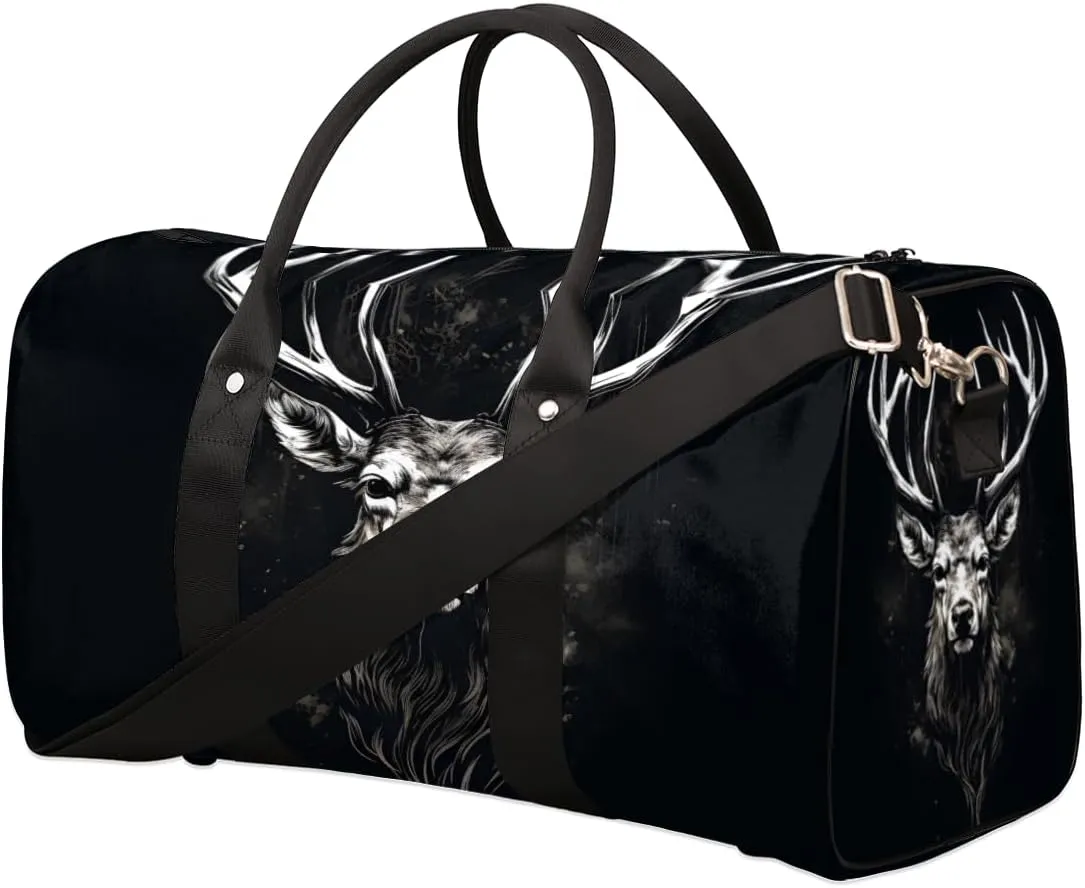Rustic Elk Travel Duffle Bag for Women Men Gym Duffel Foldable Bag Waterproof Weekender Forest Animal Duffle Tote