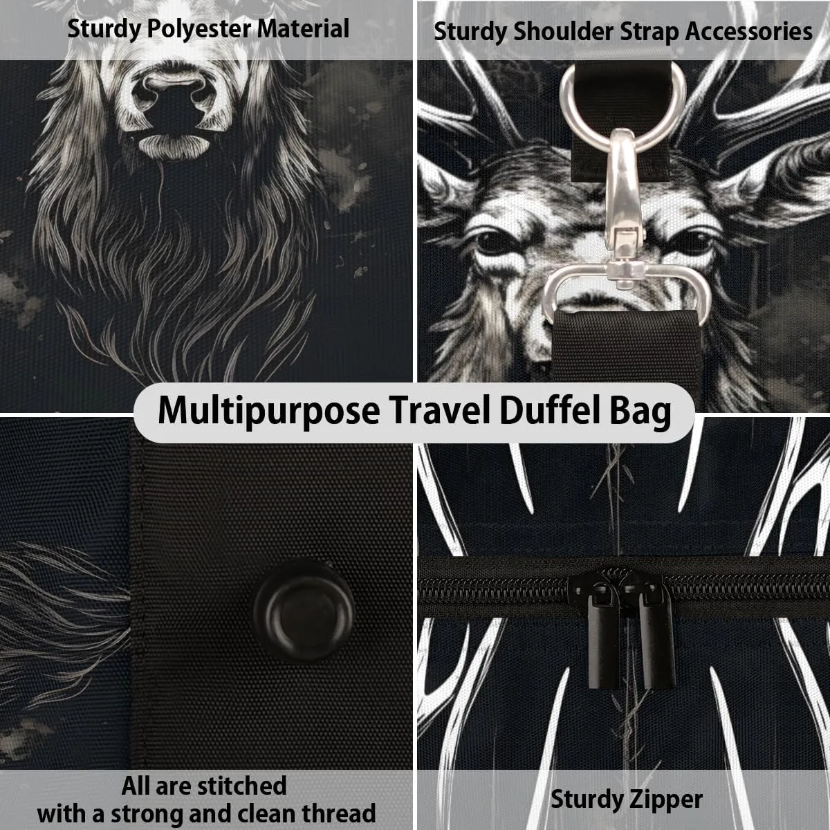 Rustic Elk Travel Duffle Bag for Women Men Gym Duffel Foldable Bag Waterproof Weekender Forest Animal Duffle Tote