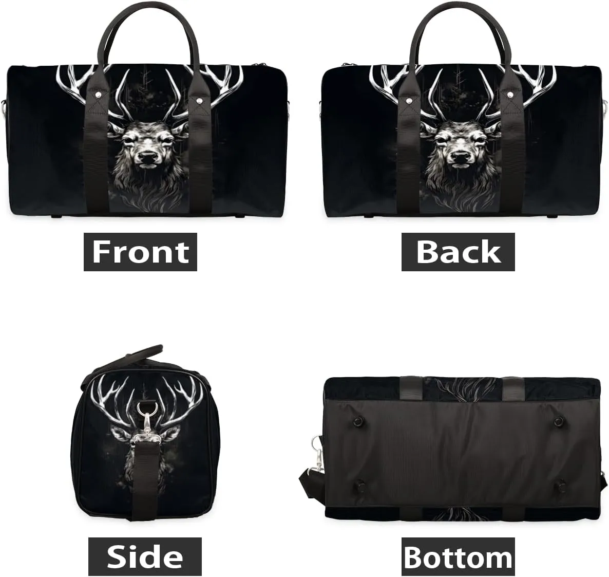 Rustic Elk Travel Duffle Bag for Women Men Gym Duffel Foldable Bag Waterproof Weekender Forest Animal Duffle Tote