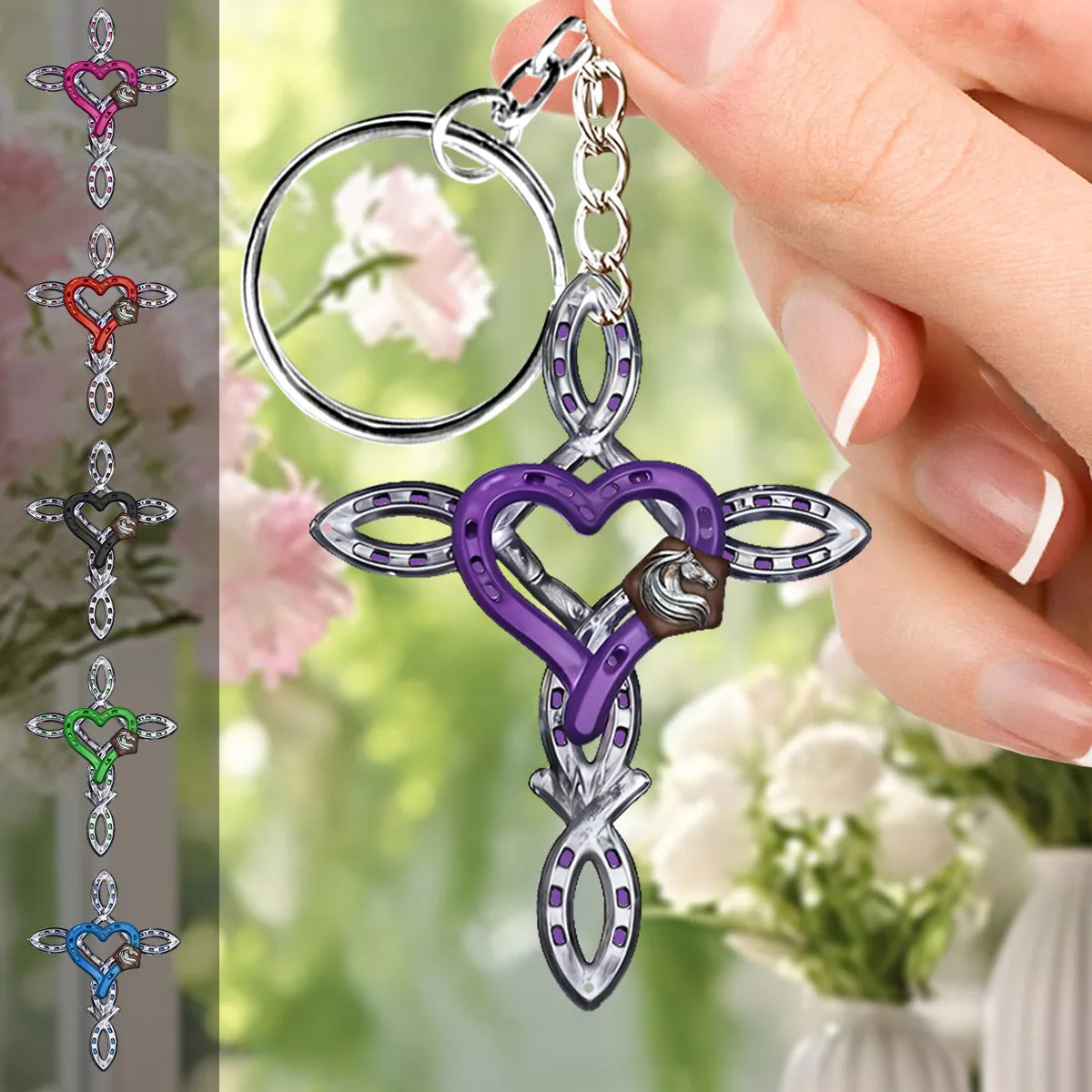 Rustic Horseshoe Cross - Personalized Horse Keychain
