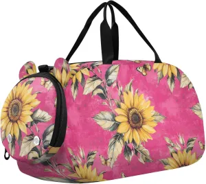 Rustic Sunflower Hot Peach Duffel Gym Bags with Shoes Compartment Multifunctional Carry On Overnight Bag for Beach Swim Bags Pool Sports