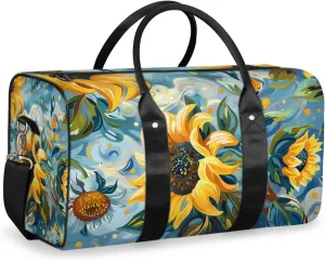 Rustic Sunflowers Travel Duffle Bag for Women Men Gym Duffel Foldable Bag Waterproof Weekender Watercolor Plants Duffle Tote
