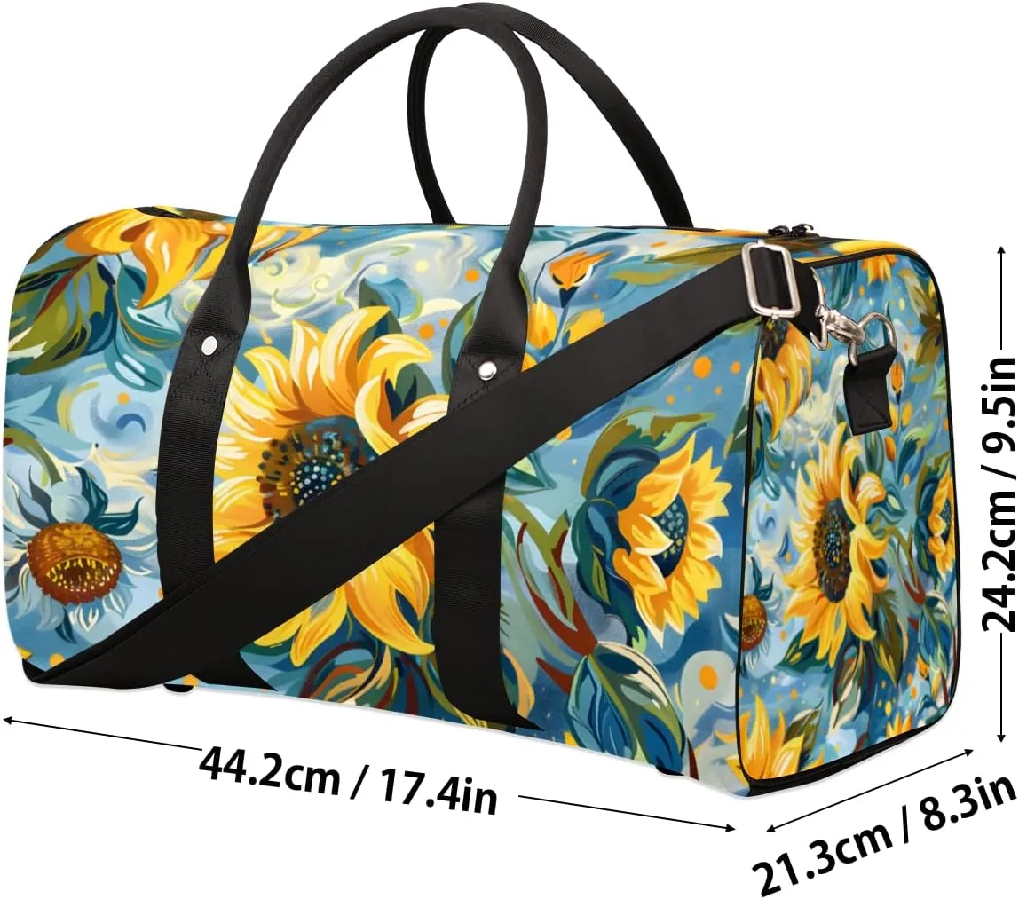 Rustic Sunflowers Travel Duffle Bag for Women Men Gym Duffel Foldable Bag Waterproof Weekender Watercolor Plants Duffle Tote