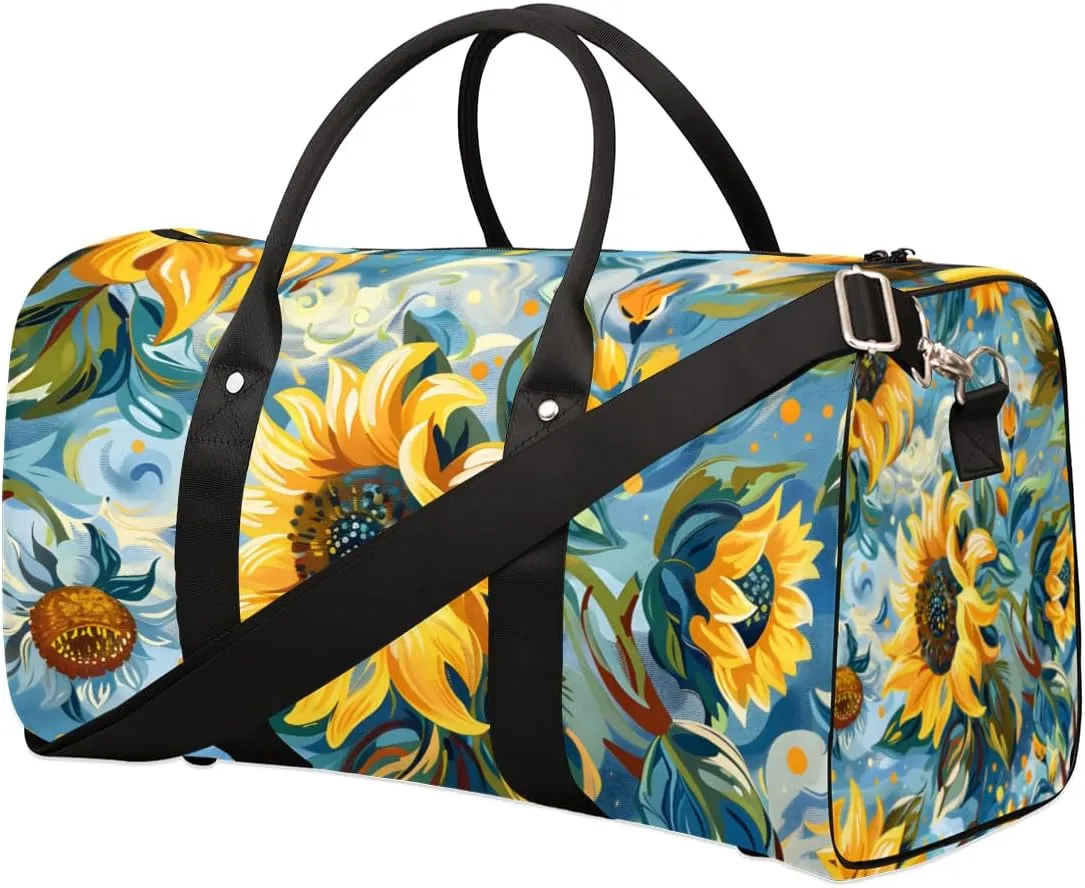 Rustic Sunflowers Travel Duffle Bag for Women Men Gym Duffel Foldable Bag Waterproof Weekender Watercolor Plants Duffle Tote