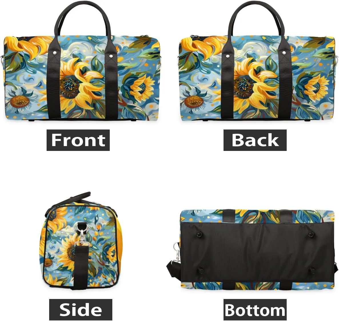 Rustic Sunflowers Travel Duffle Bag for Women Men Gym Duffel Foldable Bag Waterproof Weekender Watercolor Plants Duffle Tote