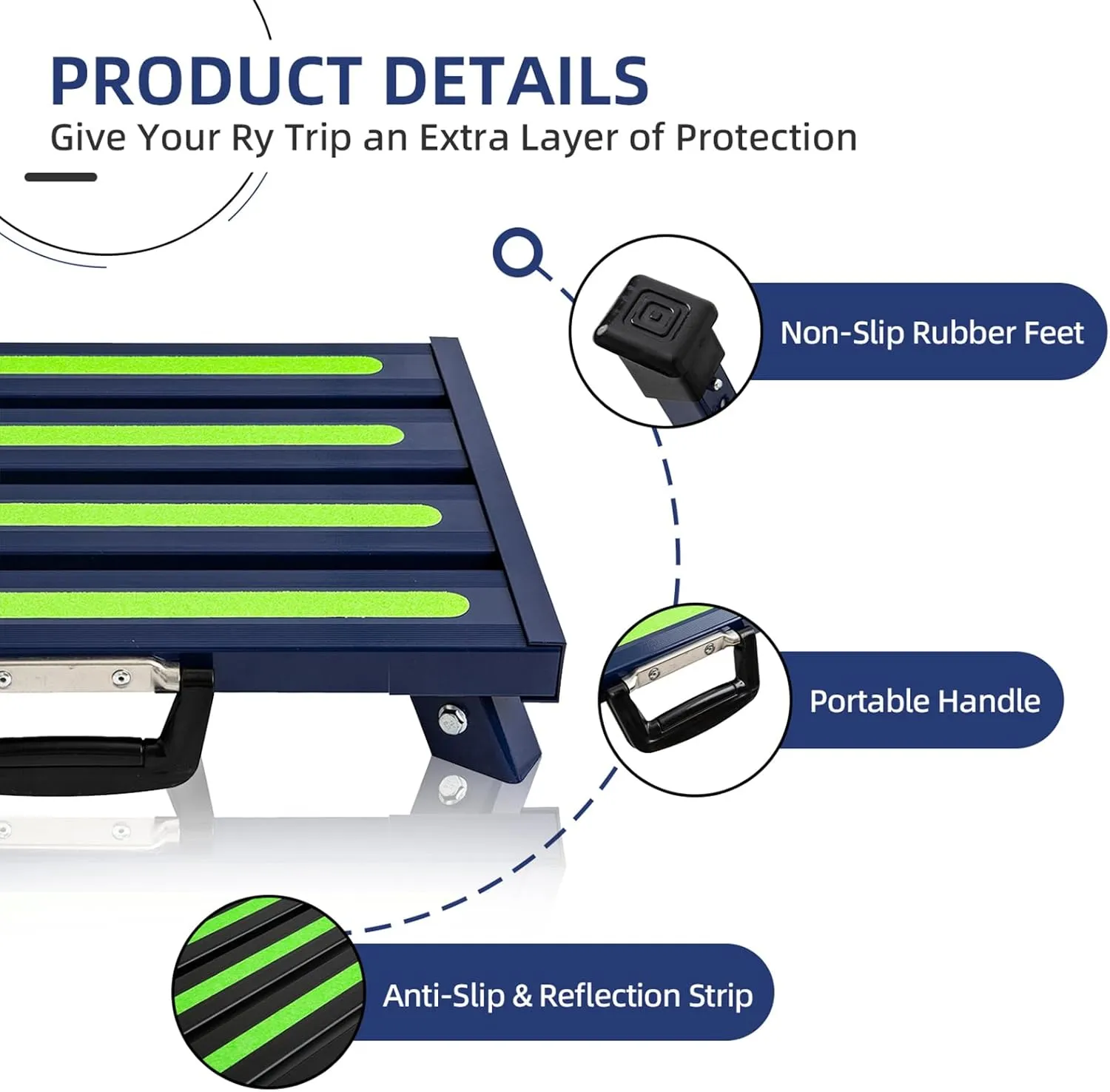 RV Steps Adjustable Height Aluminum Stable Folding Platform Step Portable Handle and Reflective Strips Non-Slip Rubber Feet with Anti-Slip Surface,Supports Up to 1,000 lbs(Blue)