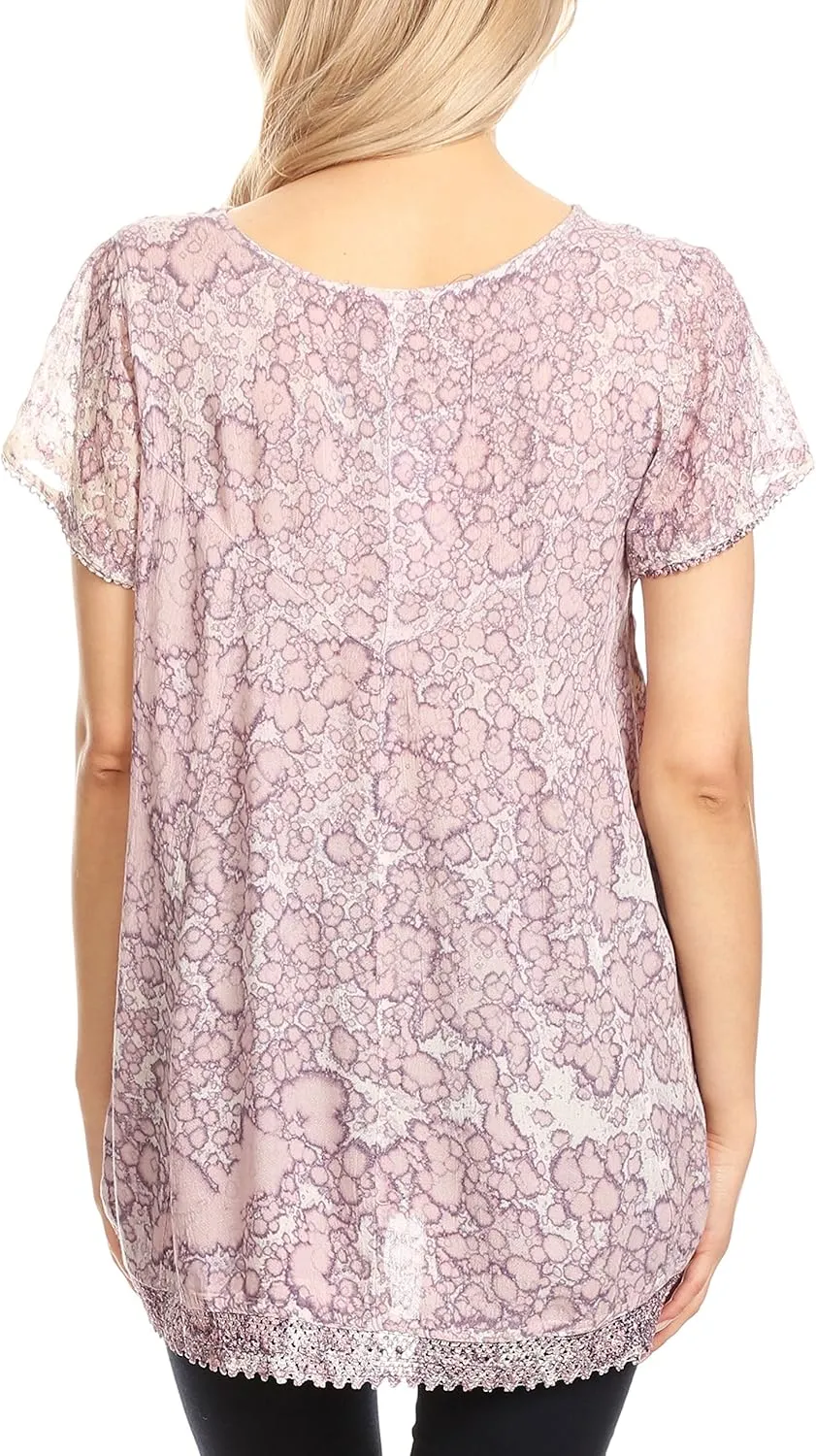 Sakkas Charolette Embroidery and Seqiun Accents Blouse