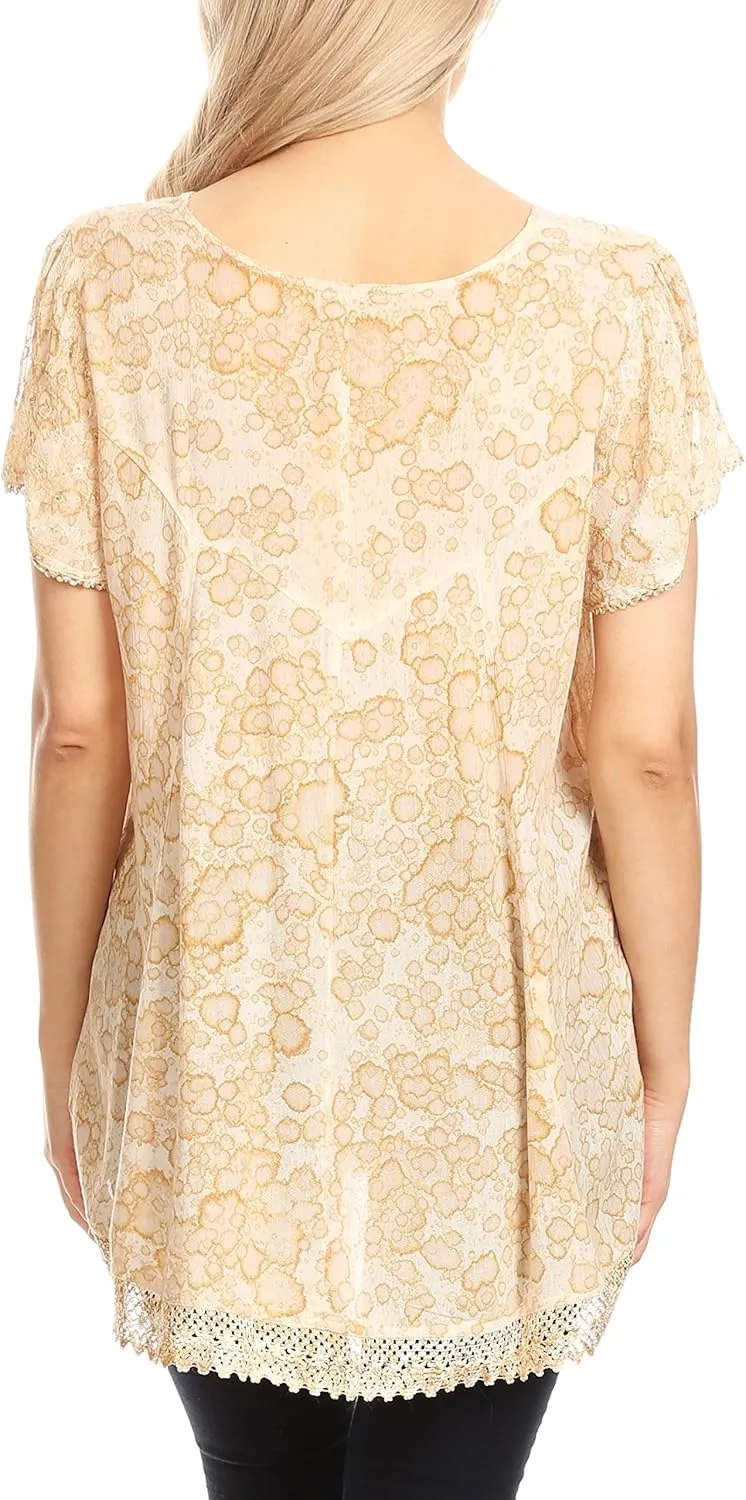 Sakkas Charolette Embroidery and Seqiun Accents Blouse