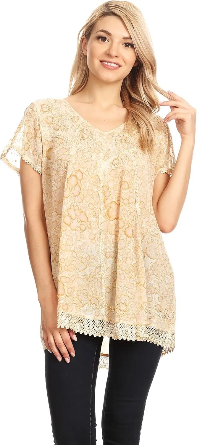 Sakkas Charolette Embroidery and Seqiun Accents Blouse