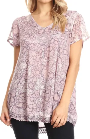 Sakkas Charolette Embroidery and Seqiun Accents Blouse