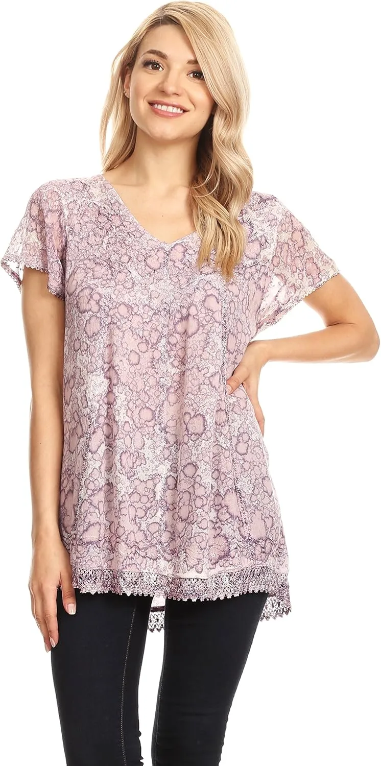 Sakkas Charolette Embroidery and Seqiun Accents Blouse
