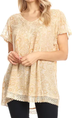 Sakkas Charolette Embroidery and Seqiun Accents Blouse