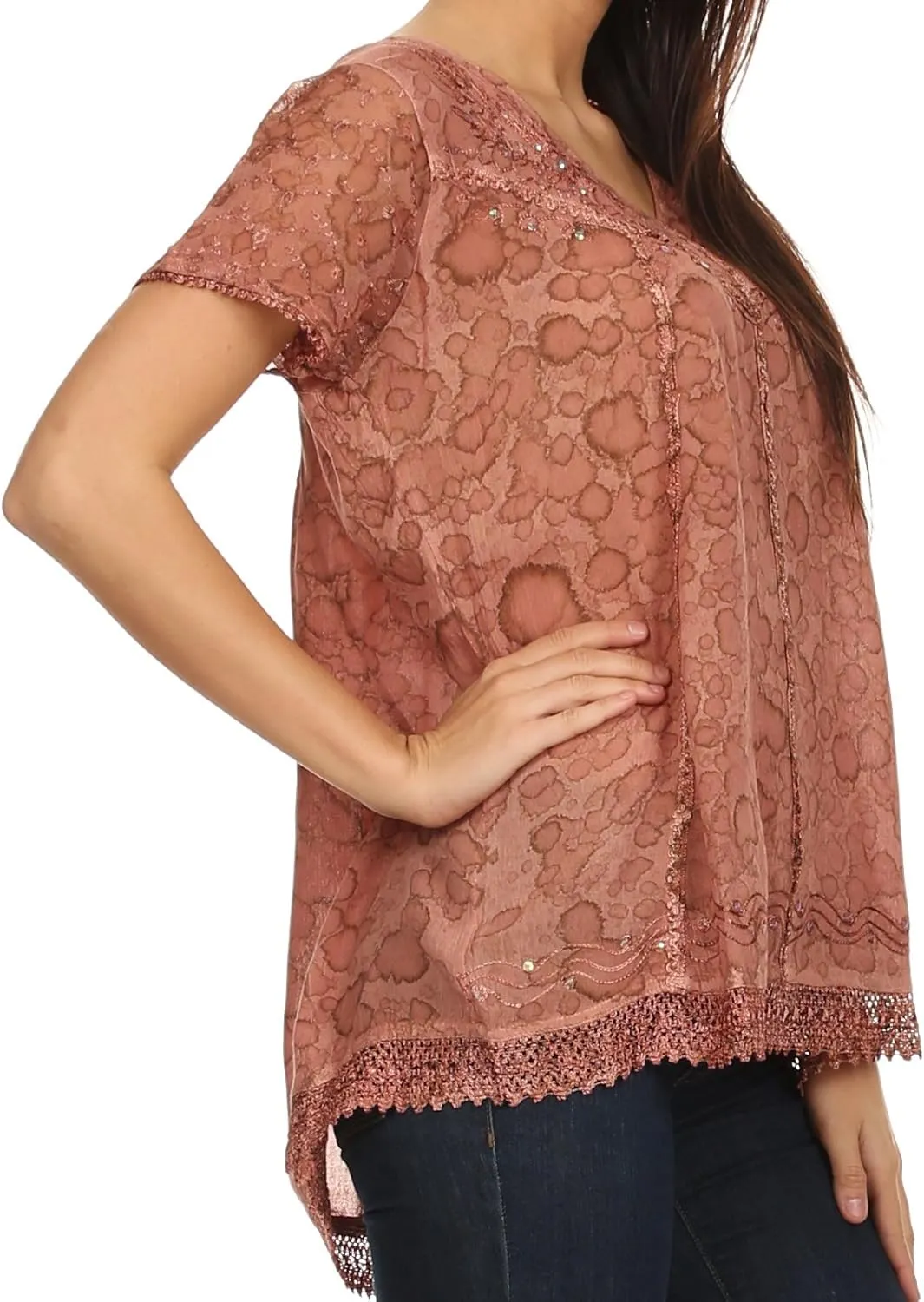Sakkas Charolette Embroidery and Seqiun Accents Blouse