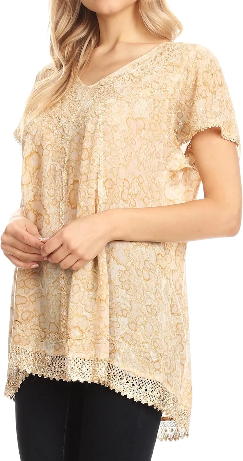 Sakkas Charolette Embroidery and Seqiun Accents Blouse