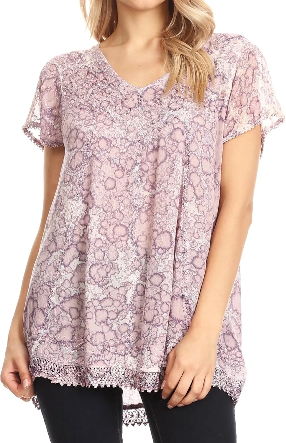 Sakkas Charolette Embroidery and Seqiun Accents Blouse