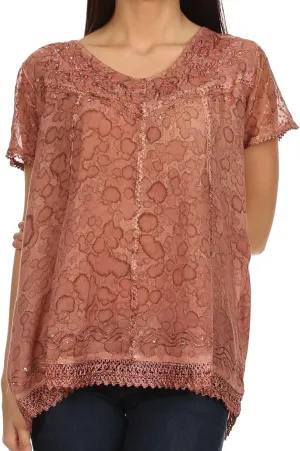 Sakkas Charolette Embroidery and Seqiun Accents Blouse