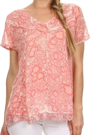 Sakkas Charolette Embroidery and Seqiun Accents Blouse