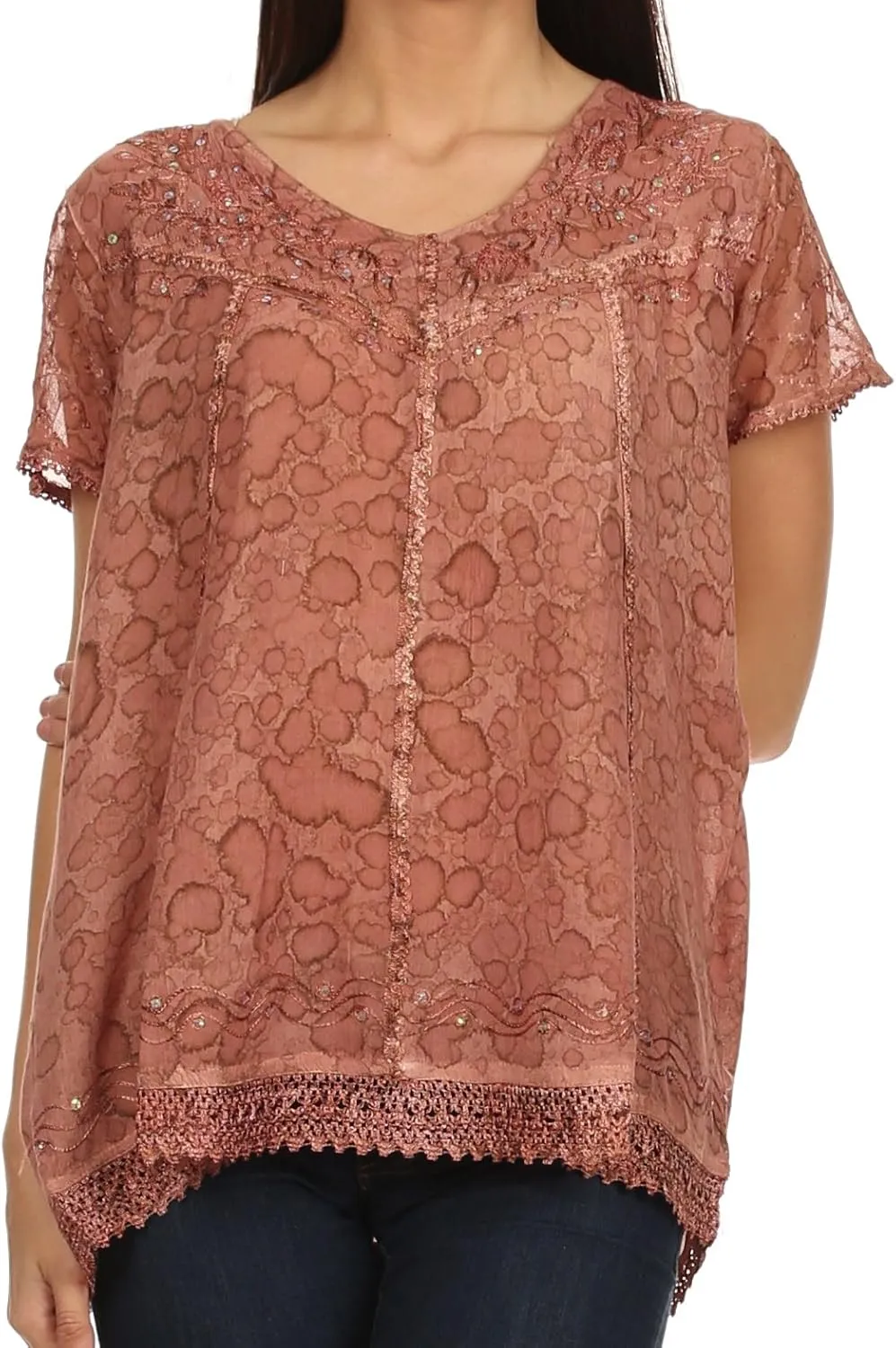 Sakkas Charolette Embroidery and Seqiun Accents Blouse