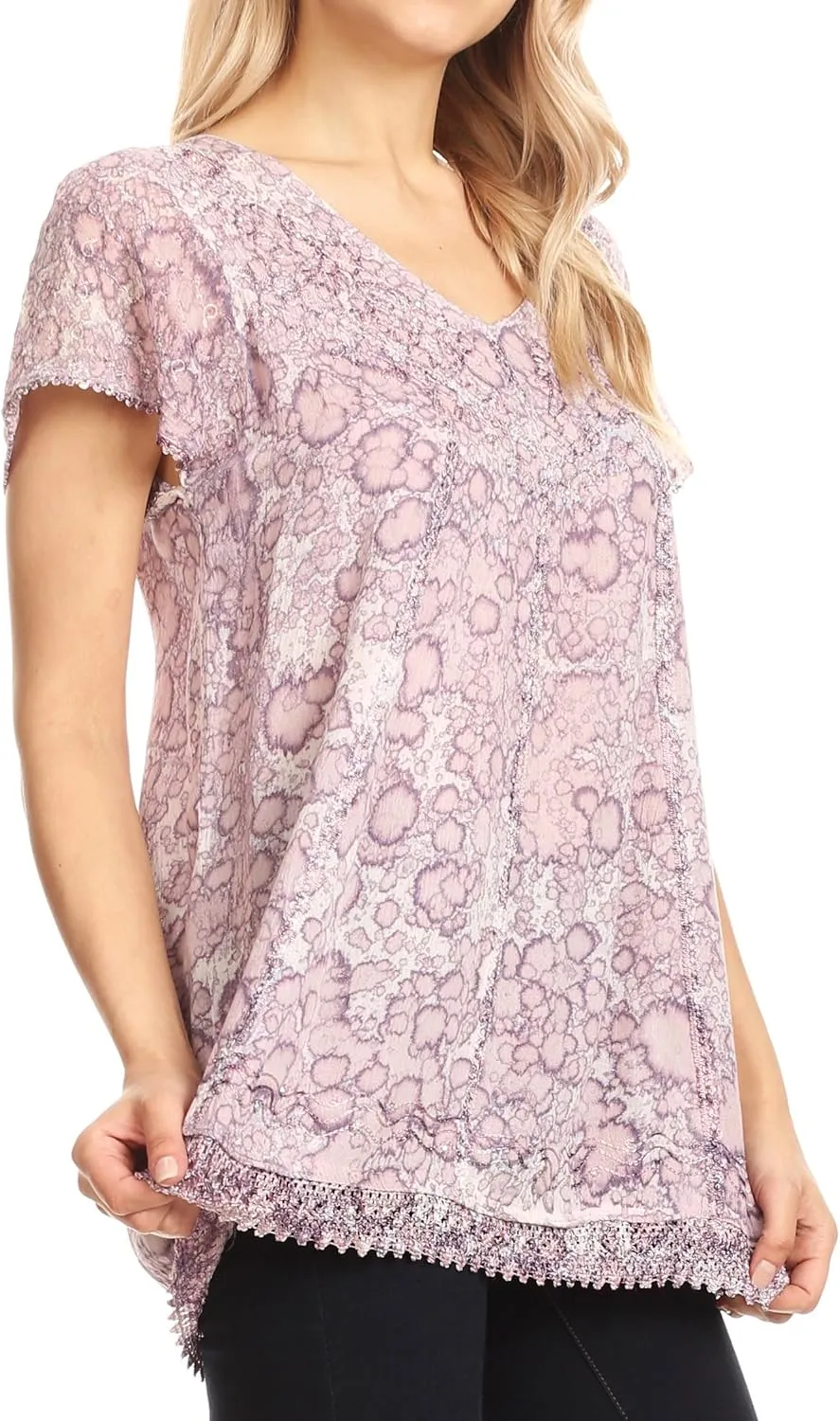 Sakkas Charolette Embroidery and Seqiun Accents Blouse
