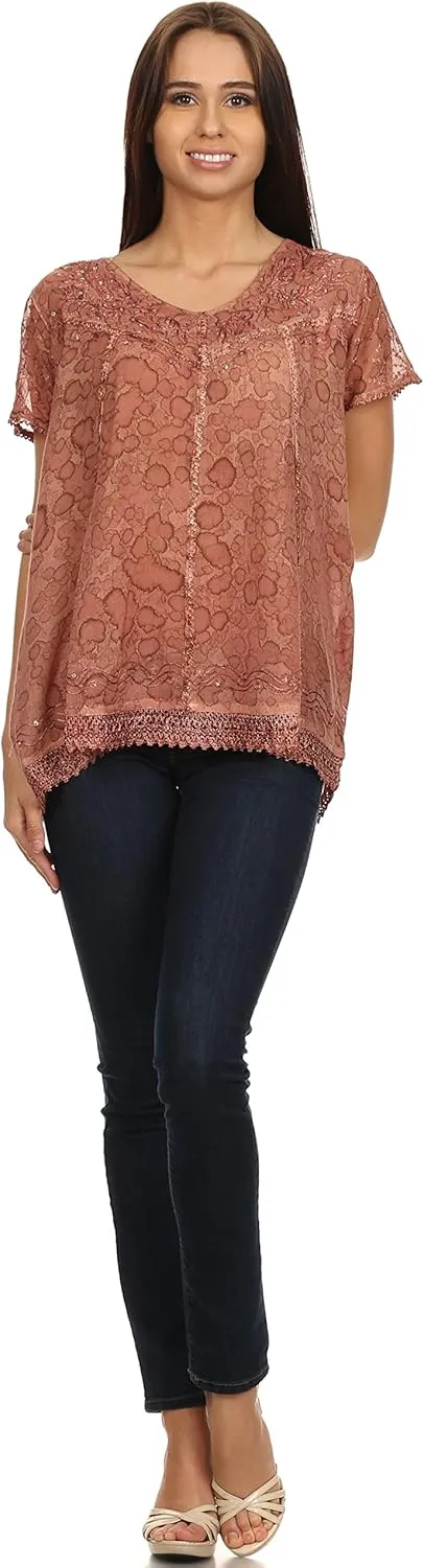 Sakkas Charolette Embroidery and Seqiun Accents Blouse