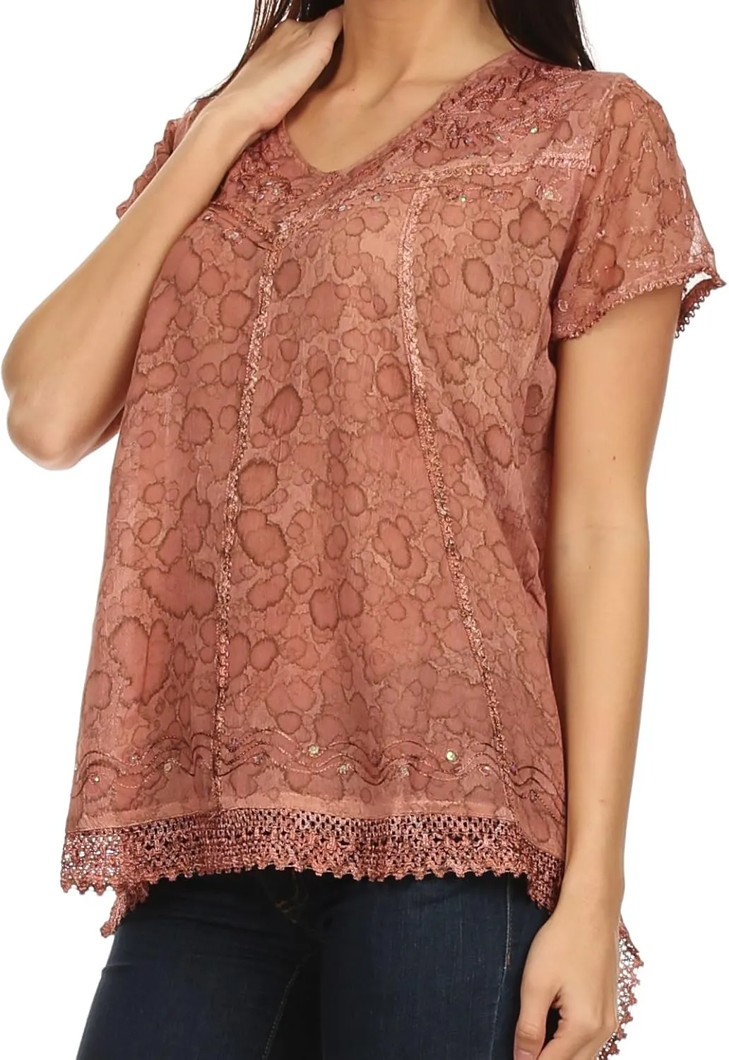 Sakkas Charolette Embroidery and Seqiun Accents Blouse