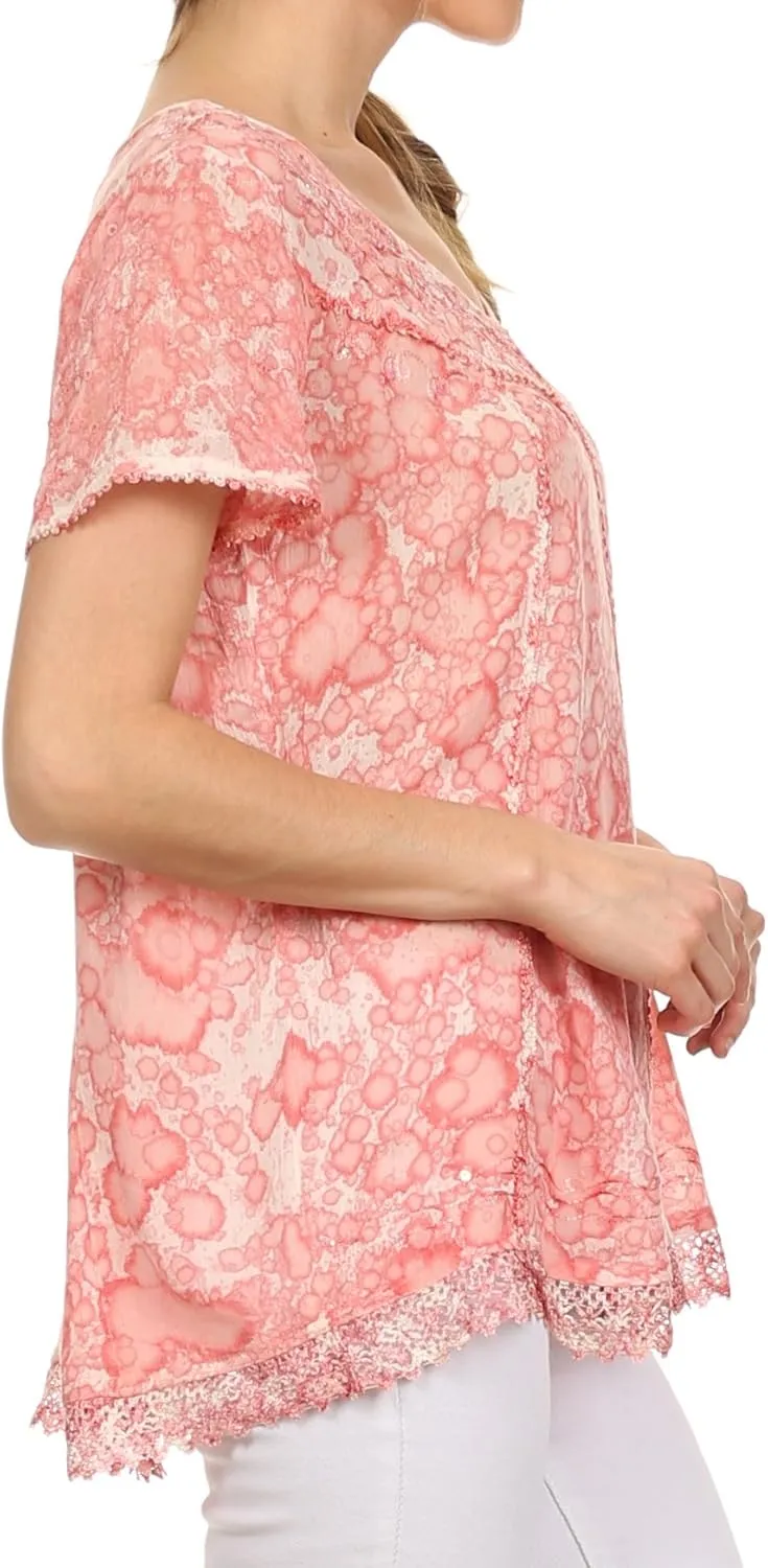 Sakkas Charolette Embroidery and Seqiun Accents Blouse