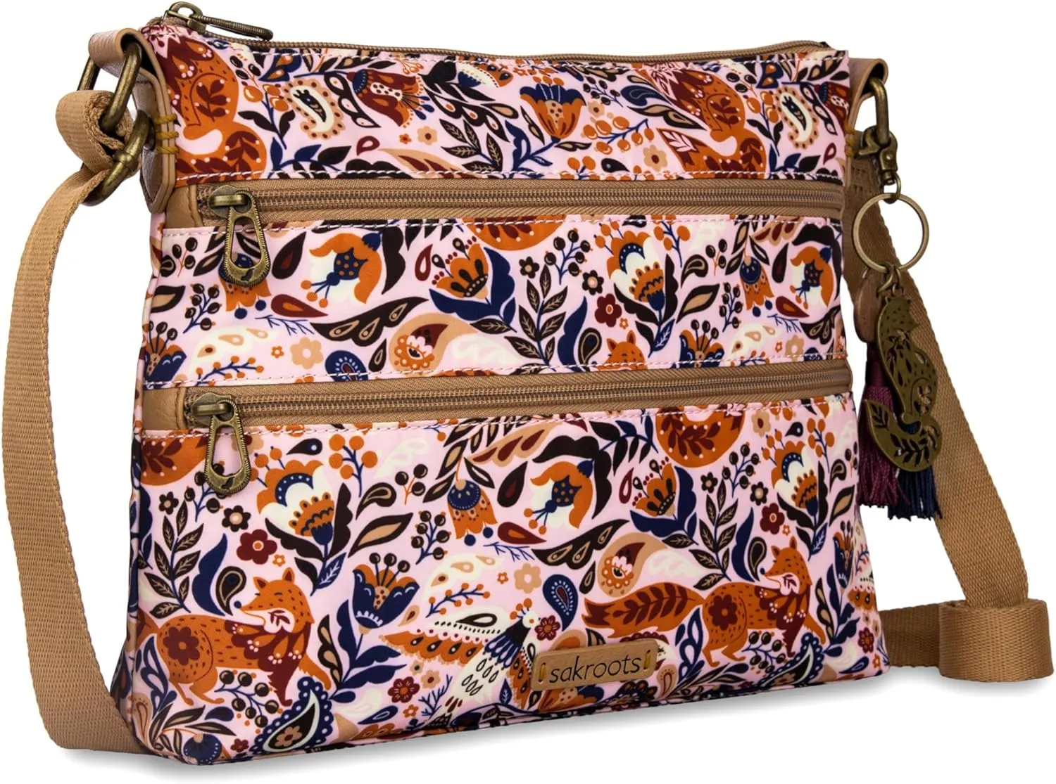 Sakroots Basic Crossbody Bag in Coated Canvas, Multifunctional Purse with Adjustable Strap & Zipper Pockets