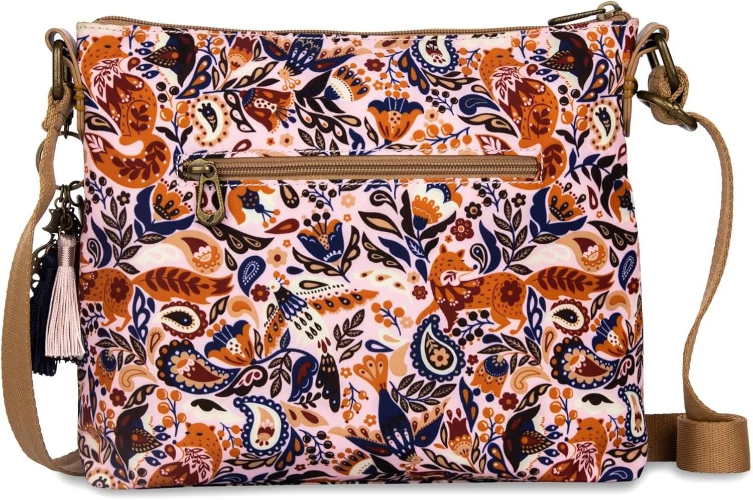 Sakroots Basic Crossbody Bag in Coated Canvas, Multifunctional Purse with Adjustable Strap & Zipper Pockets