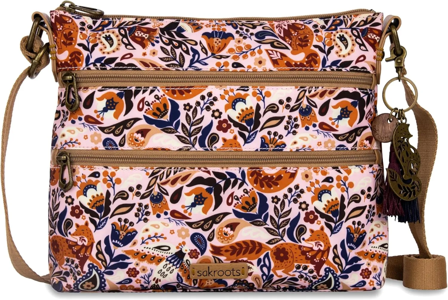Sakroots Basic Crossbody Bag in Coated Canvas, Multifunctional Purse with Adjustable Strap & Zipper Pockets