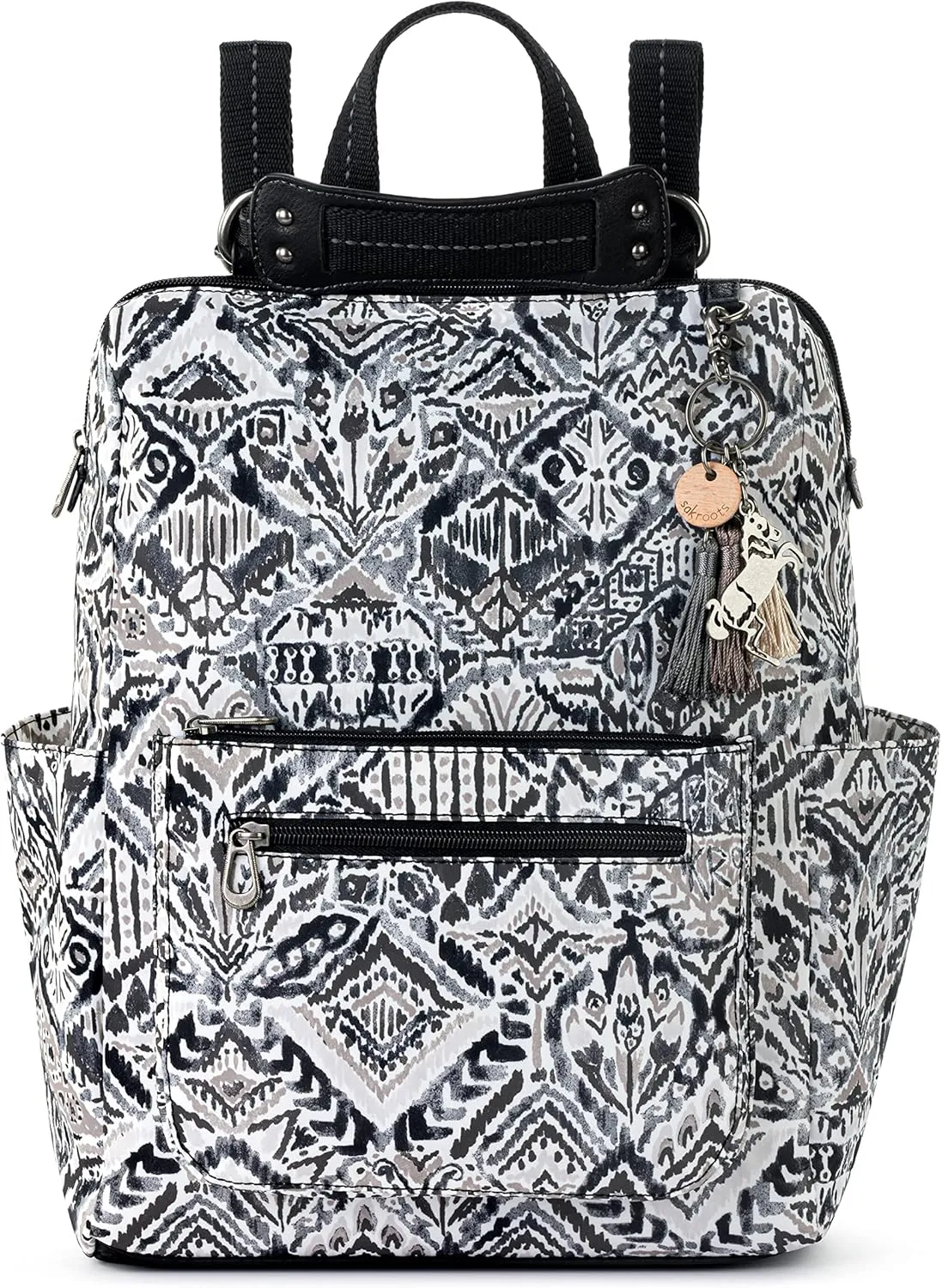 Sakroots Women's Loyola Backpack in Eco-Twill, Adjustable Crossbody Strap, Multifunctional Bag with Laptop Compartment, Convertible Purse, Jet Brave Beauti, One Size