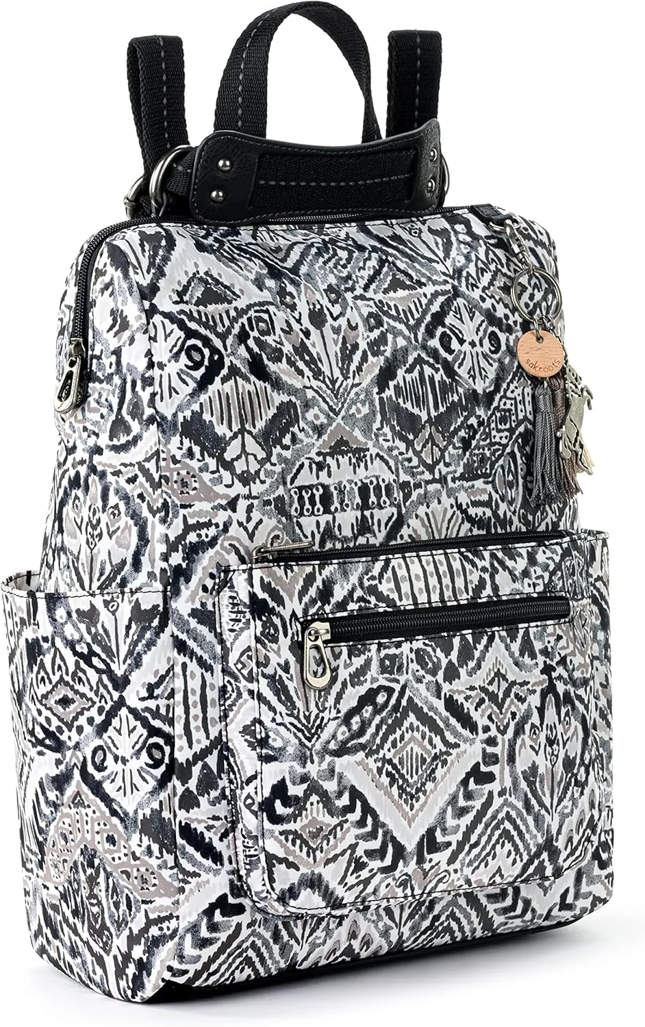 Sakroots Women's Loyola Backpack in Eco-Twill, Adjustable Crossbody Strap, Multifunctional Bag with Laptop Compartment, Convertible Purse, Jet Brave Beauti, One Size