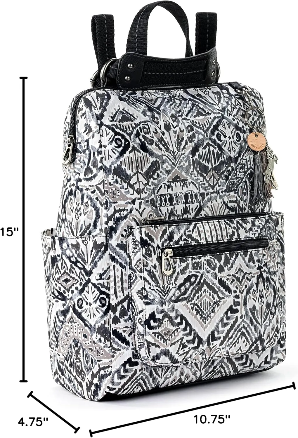 Sakroots Women's Loyola Backpack in Eco-Twill, Adjustable Crossbody Strap, Multifunctional Bag with Laptop Compartment, Convertible Purse, Jet Brave Beauti, One Size