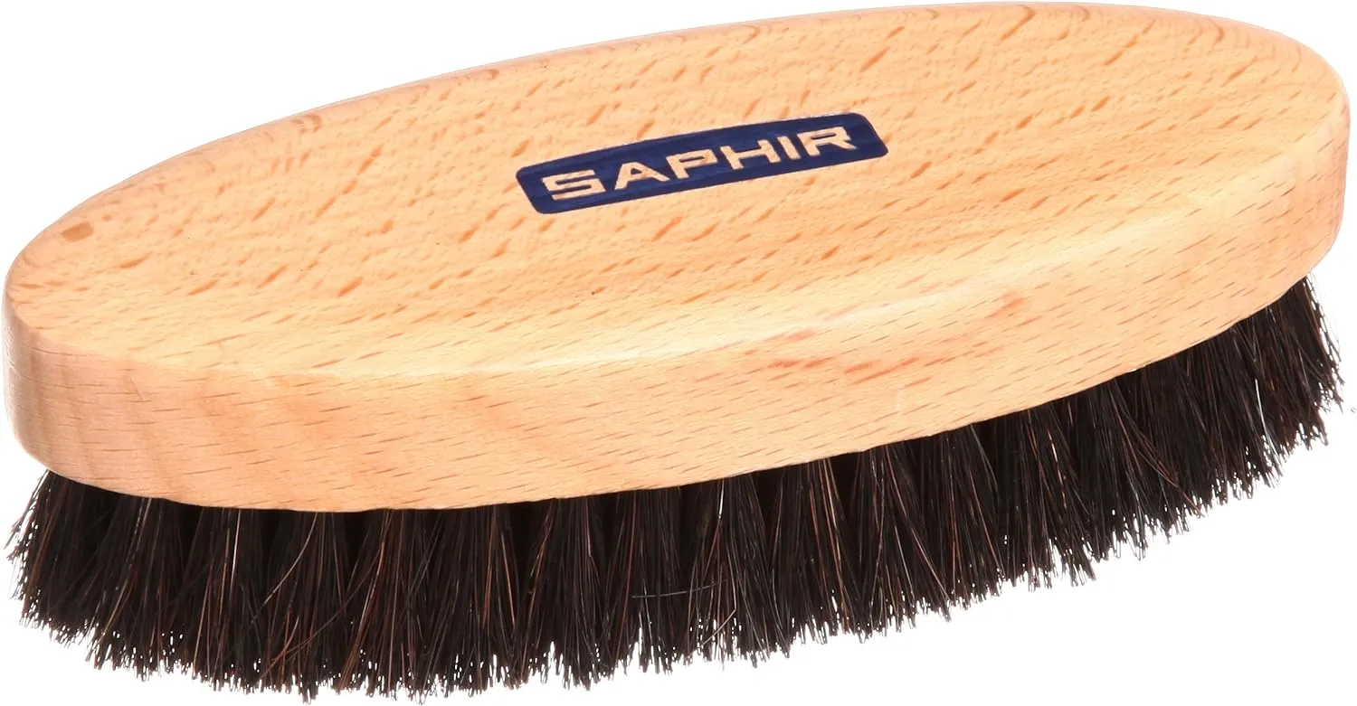 Saphir Oval Horsehair Brush - Shoe Polish - for Cleaning, Polishing & Buffing Leather Shoes - Black Bristles - 5” (13.5cm)