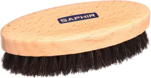 Saphir Oval Horsehair Brush - Shoe Polish - for Cleaning, Polishing & Buffing Leather Shoes - Black Bristles - 5” (13.5cm)