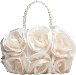Satin Floral Evening Clutch - Elegant Handbag for Bride, Bridesmaid & Party, Timeless Wedding Accessory