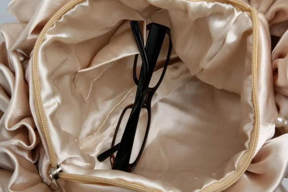 Satin Floral Evening Clutch - Elegant Handbag for Bride, Bridesmaid & Party, Timeless Wedding Accessory