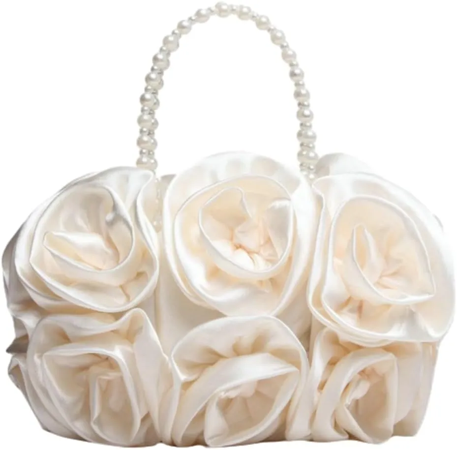 Satin Floral Evening Clutch - Elegant Handbag for Bride, Bridesmaid & Party, Timeless Wedding Accessory
