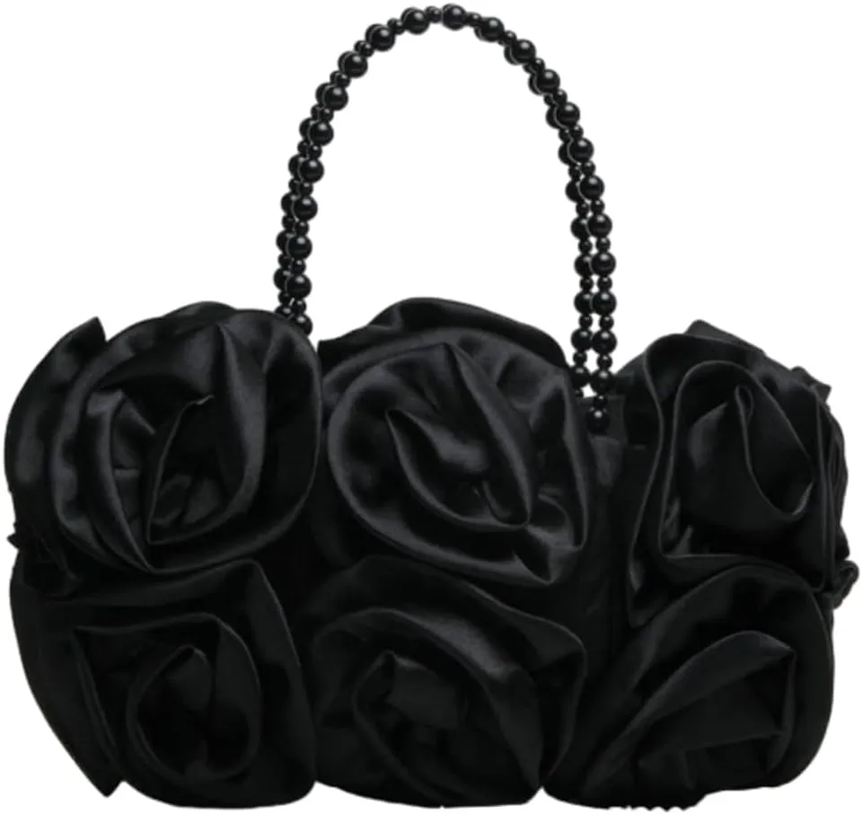 Satin Floral Evening Clutch - Elegant Handbag for Bride, Bridesmaid & Party, Timeless Wedding Accessory