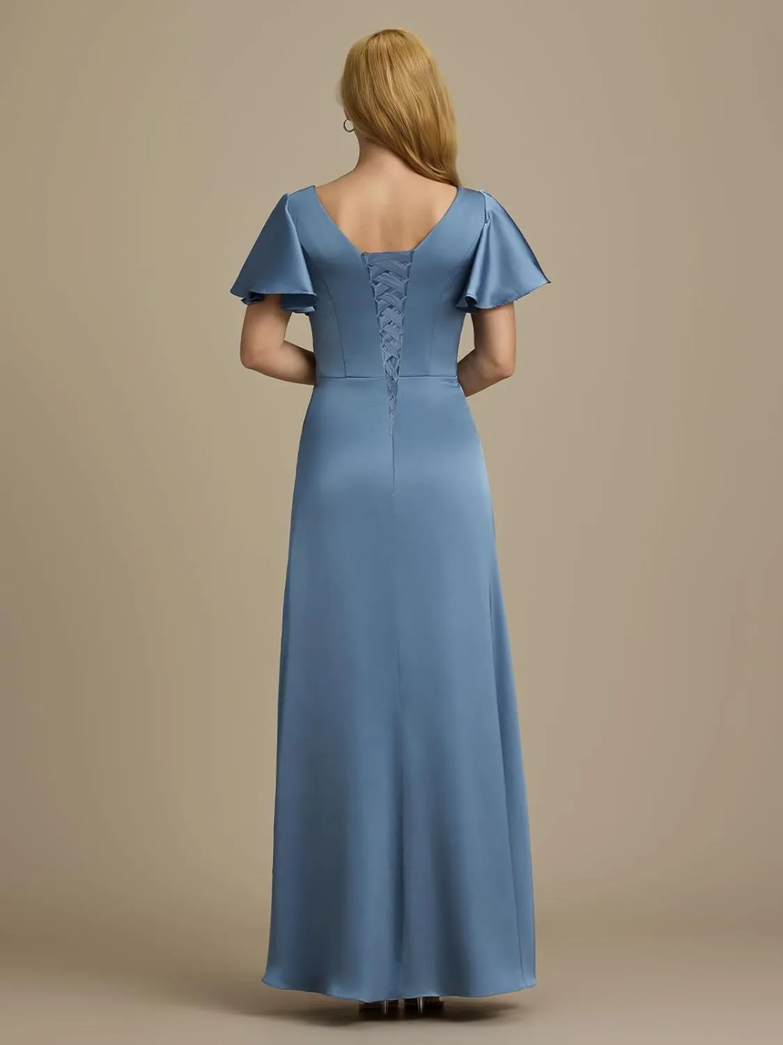 Satin Mother of The Bride Dresses 2025 Short Sleeves Ruched Long Formal Gown Wedding Guest Dress