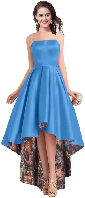 Satin with Camo Country Wedding Bridal Dresses High Low Reception Prom Dress 2025