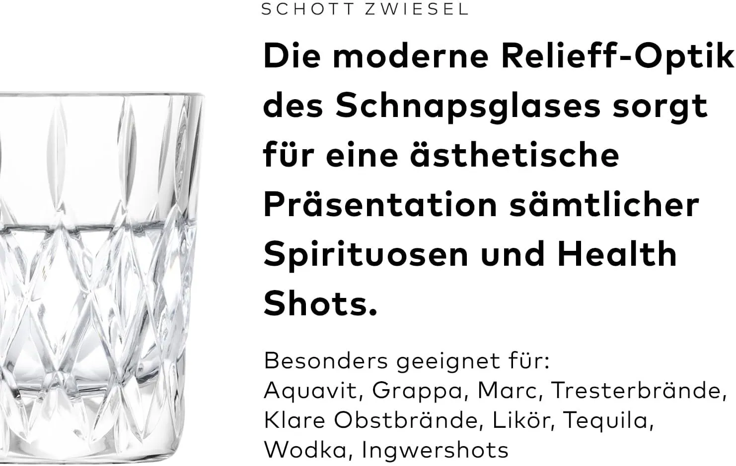 Schott Zwiesel Age Shot Glass (Set of 4) Modern Shot Glasses with Relief Crystal Glasses Dishwasher Safe (Item No. 124298)