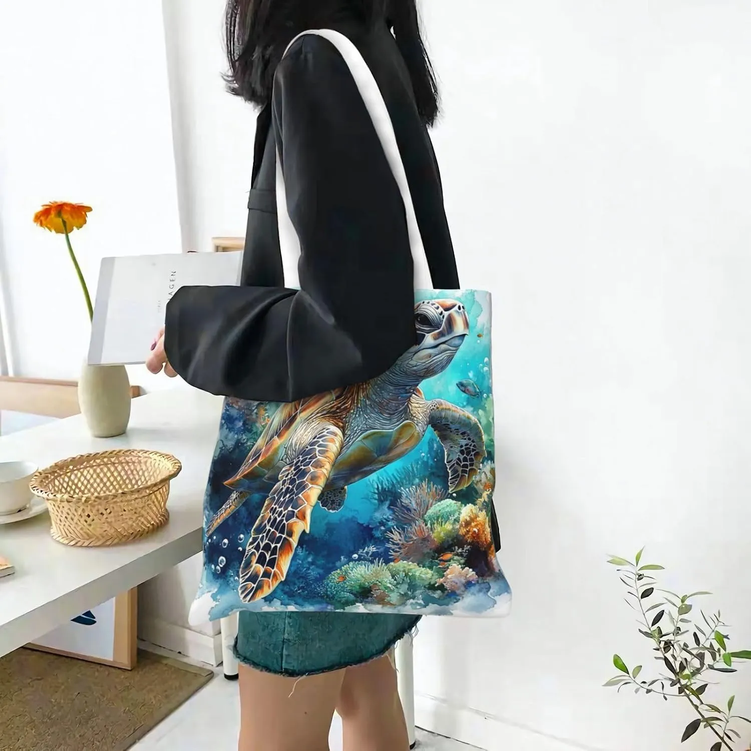 Sea Turtles Tote Bag Reusable Shoulder Tote Bag For Women Lady Vacation, Shopping, Work