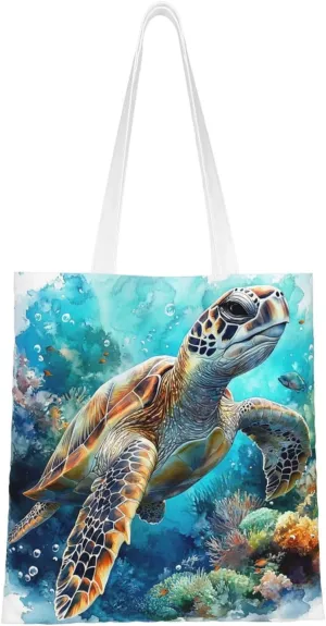 Sea Turtles Tote Bag Reusable Shoulder Tote Bag For Women Lady Vacation, Shopping, Work
