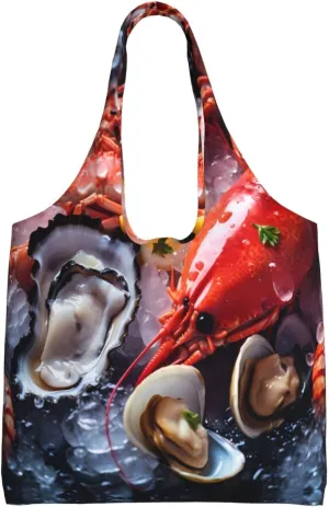 Seafood close up Printed single-shoulder canvas bag, large-capacity grocery shopping bag, light and easy to carry